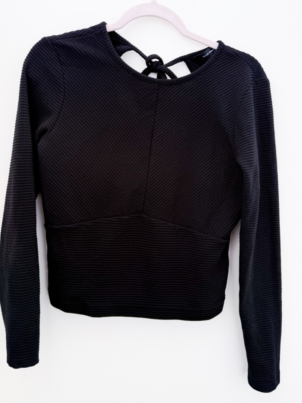 Club Monaco Ribbed Black Open Back Top Long Sleeve Stretch Size M